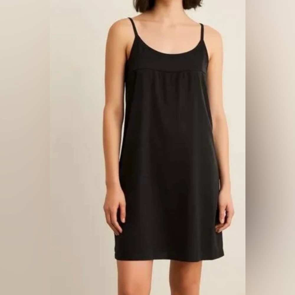 EILEEN FISHER 100% Silk Black Slip Mini Dress SzPS Pockets Sleeveless Whimsigoth
